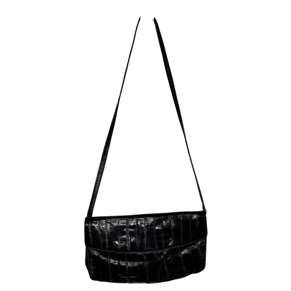 Vintage Women's Shoulder Bag Black Genuine Eel Skin Flap Single Strap